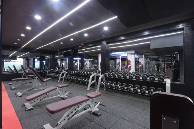 Free-weights area with adjustable benches and dumbbells - Incline Fitness, Mazgaon